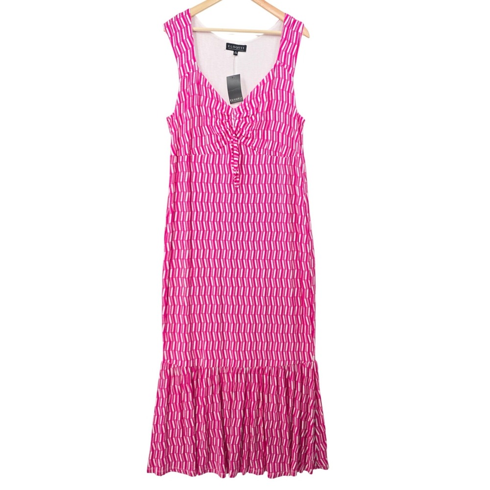 ELOQUII Women Plus Size 18 Pink White Cut Out Tie Sleeveless Maxi Dress NWT - Picture 3 of 13